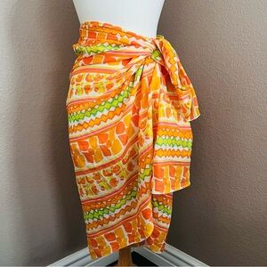 Orange and Yellow Patterned Swim Sarong. 56”x42” Organic Cotton Sarong / Scarf.